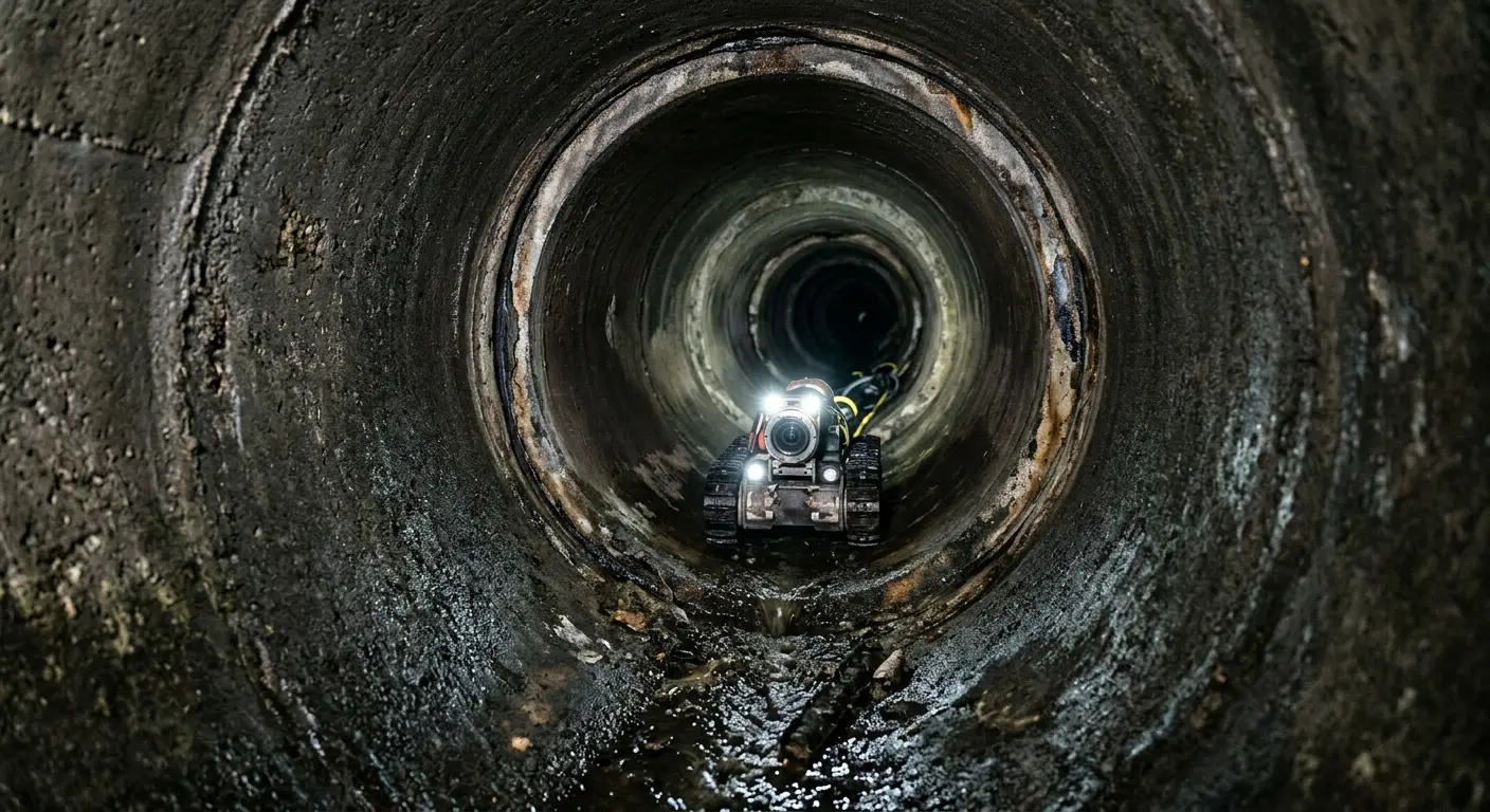 Robotic sewer camera inspecting pipe interior for Sewer Line Cleaning in Delta